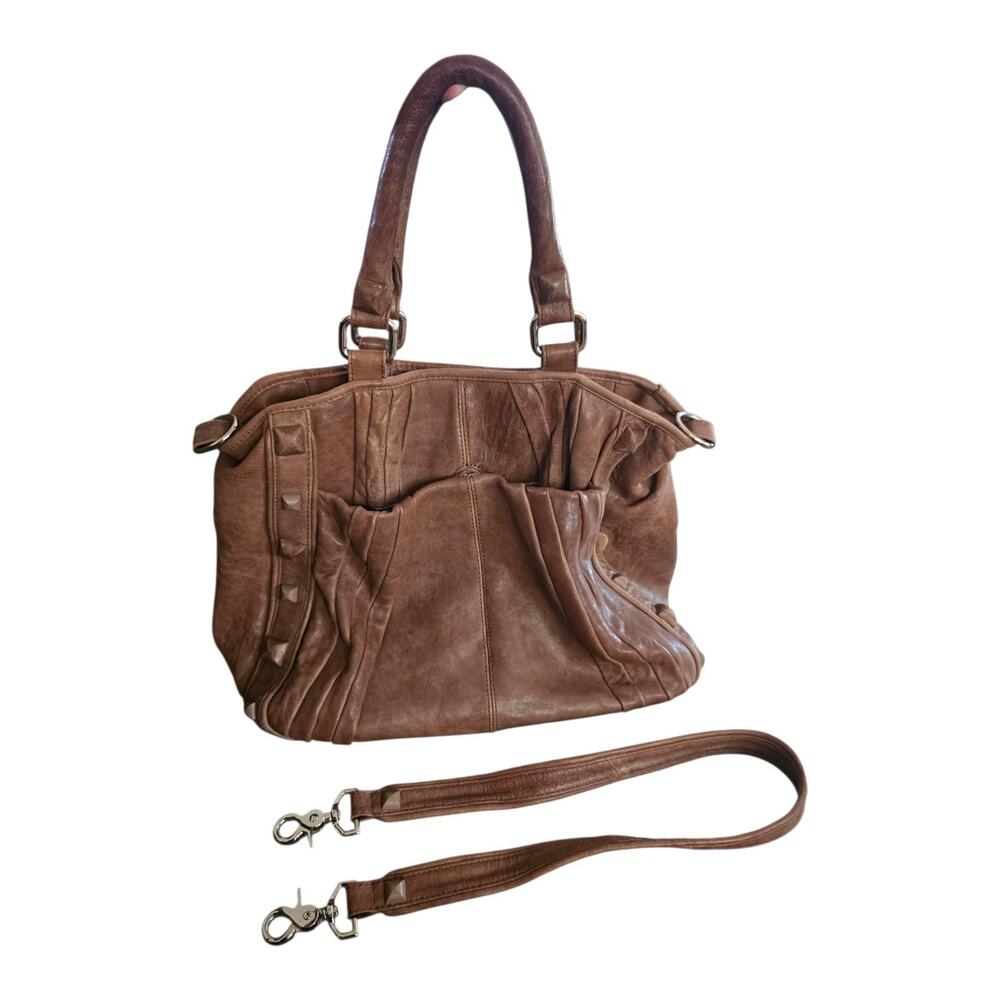 Junior Drake Brown Italian Leather Shoulder Bag Studded Detail purse